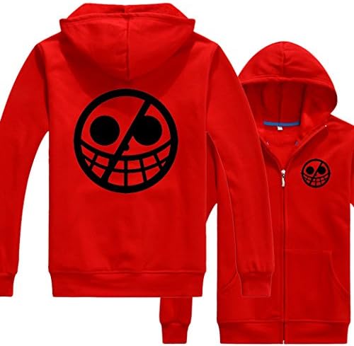 Coolchange Anime One Piece Doflamingo Logo Cos Zip Fleece Hoodie Jacket US M=Asia L,Red