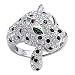 Bling Jewelry Emerald Eye Onyx Pave CZ 925 Sterling Silver Vintage Panther Ring - Size 8