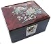 Silver J Handmade wooden jewellery box with mother of pearl & lacquered, red chrysanthemum