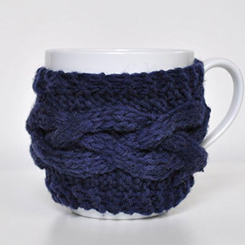 Gift Under 10, Stocking Stuffer, Teacher Gifts, Cabled cup cozy, mug hugger, coffee warmer, cup cozy Navy Blue
