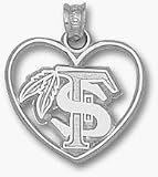 Florida State Seminoles FS with Feather Heart Pendant - Sterling Silver Jewelry
