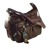 Genuine Leather Handbag with Cell Phone Holder & Many Pockets (Wine)