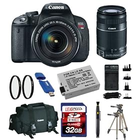 Canon EOS Rebel T4i Digital Camera with EF-S 18-135mm f/3.5-5.6 IS STM Lens + Canon EF 55-250mm II Telephoto Zoom Lens + Canon Deluxe Gadget Bag + LexSpeed 32GB Class 10 Memory Card + Spare Battery + UV Filters + Travel Charger + Cleaning Kit