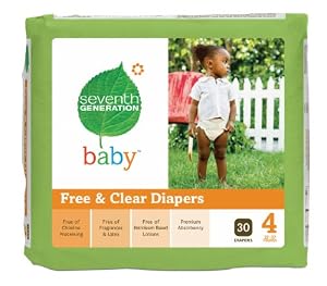 Seventh Generation Free and Clear Baby Diapers, Stage 4, 30 Count (Pack of 4)