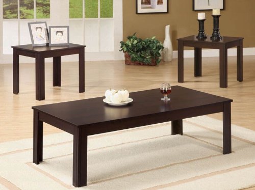 3pc Coffee Table & End Table Set in Dark Walnut Finish
