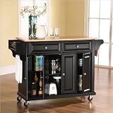 Crosley Furniture Natural Wood Top Kitchen Cart in Black