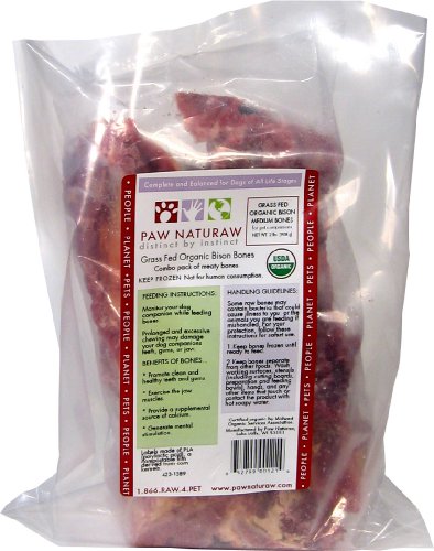 Paw Naturaw Organic Bison Bones, Medium (4 to 7), Assorted Meaty Bones, 2-Pound Bags (Pack of 4)