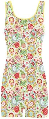 Burrows Custom Paisley Nylon Spandex One Piece Boyleg Swimsuit for Women Colorful