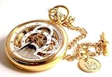 Gold plated on brass mechanical skeleton pocket watch sun and moon design