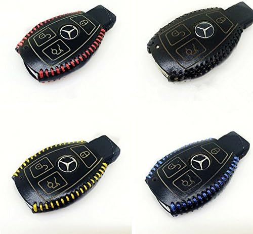 Amooca DIY Genuine Leather Car Remote Smart Key Packet Key Fob case Key Holders Wallets Key bag Fit For Benz C180 C260 C E GLK ML S (Red)