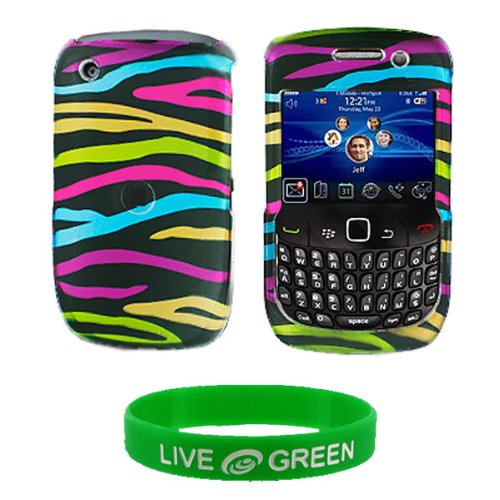 Black with Rainbow Zebra Design Snap On Hard Case for RIM BlackBerry Curve 8520 Phone, T-Mobile