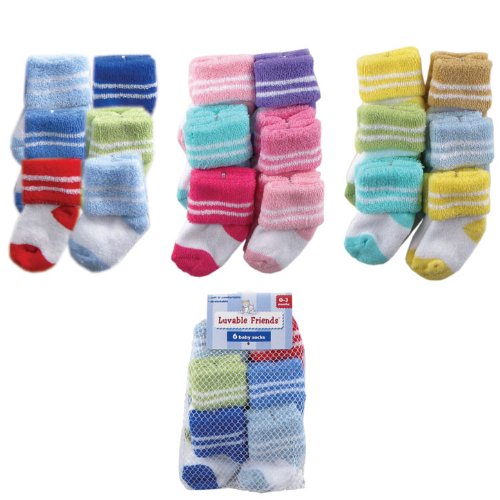 Luvable Friends Newborn Socks in Reusable Washbag, 6-Pack