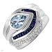 Ring With 2.10ctw Precious Stones - Genuine Diamonds, Sapphires and Aquamarine Made of 14K White Gold. Total item weight 10.7g - Certificate Available.