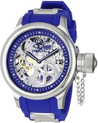 Russian DIver Skeleton Hand Wind Mechanical Blue Rubber Strap