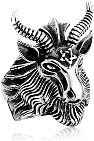 Hiscock Retro Punk Goat Head Ring Titanium Steel Big Goat Head Ring Unique Ornaments 11