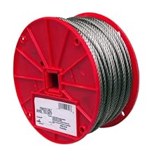 Stainless Steel 316 Wire Rope on Reel, 7x7 Strand Core, 1/8" Bare OD, 250' Length, 340 lbs Breaking Strength