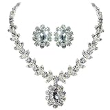 Flower and Leaf Crystal Earrings and Necklace Set