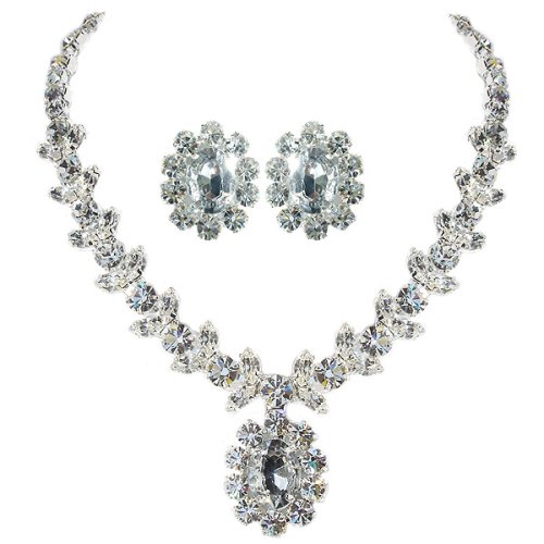 Childrens Toyshop  Jewelry : Flower and Leaf Crystal Earrings and Necklace Set