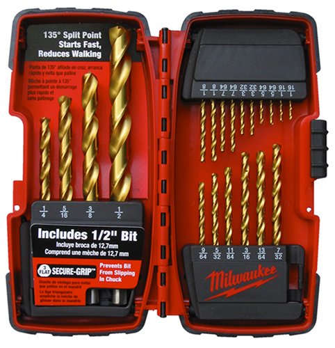 Milwaukee 48-89-1105 20 Piece 1/16-Inch to 1/2-Inch Titanium Coated Twist Drill Bit Assortment in Plastic Index