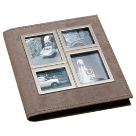 Umbra Horizon Metal and Suede Photo Album Holds 104 4" x 6" Photos- Nickel & Mushroom