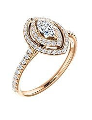 14K Rose Gold Marquise Cut Diamond Double-Halo Ring -- LIFETIME WARRANTY