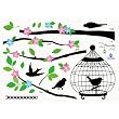 Reusable Easy Wall Applique Stickers - Color Blossom and Birds in Tree Silhouette