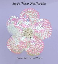 Sequin Flower Pin / Hair Tie ~ Pastel White