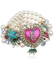 Betsey Johnson "Jewels of the Sea" Sea Horse Heart Charm and Pearl Half Stretch Bracelet, 7.5"