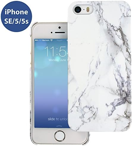 iPhone SE White Marble Pattern Snap-on PC Crystal Case, Novo Glossy Hard Shell Phone Cover w/ Smooth Touch Finish, Slim &amp; Sleek, Best Protection &amp; Most Stylish for Your iPhone SE/5/5S (4 inch Display)