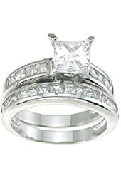 Princess Cut Wedding and Engagement Ring Set Sterling Silver