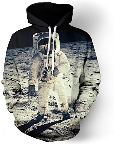 GEENO Mens&amp;womens Colourful Sweatshirts 3D Printed Patterned Hoodies for Teens&amp;Lovers Pullover Jackets Walk on Moon(L/XL)