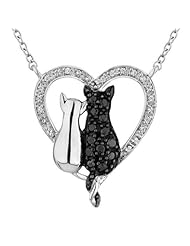 ASPCA(R) Tender Voices(R) Diamond and Black Diamond Cat Heart Pendant 1/5ctw