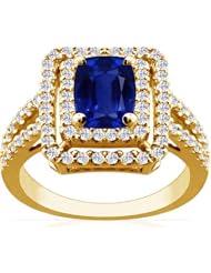 14K Yellow Gold Cushion Cut Blue Sapphire Ring With Sidestones (GIA Certificate)