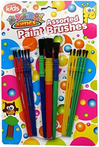 Children's Assorted Painting & Art Brushes - Pack of 15 - Large Brushes & Small Brushes - Animal Antics