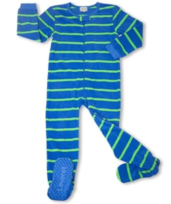 Leveret Footed "Striped Blue & Green" Fleece Pajama Sleeper (Size 6m-5t)