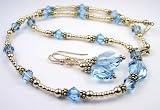 3 Piece Set in Gold - Aquamarine March Birthstone 14K Gold Filled Swarovski Crystal Beaded Necklaces by Gemstone Gifts Handmade Jewelry