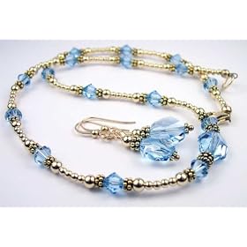 3 Piece Set in Gold - Aquamarine March Birthstone 14K Gold Filled Swarovski... by