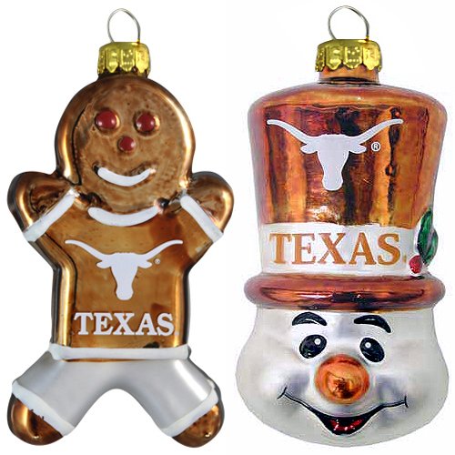 NCAA Texas Longhorns Blown Glass Gingerbread Man & Top Hat Snowman Ornament 2-Pack