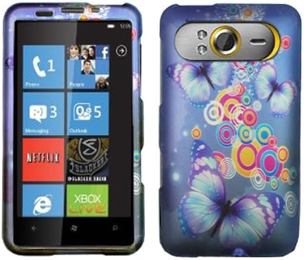 Purple Blue Pink Yellow Colorful Polka Butterfly Rubberized Snap on Design Case Hard Case Skin Cover Faceplate for Htc Hd7