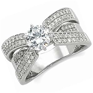 14K White Gold Pave Diamond Engagement Ring (Center stone is not included)