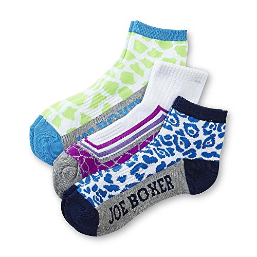 Joe Boxer Women's 3-Pack Assorted "Leopard Bright" Quarter Socks (Multicolor Animal Prints)