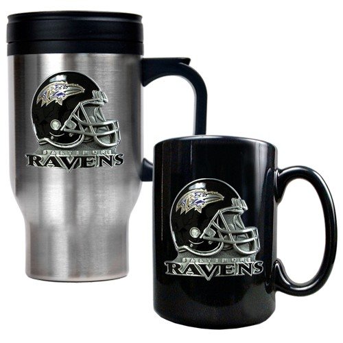 NFL Baltimore Ravens Travel Mug & Ceramic Mug Set - Helmet Logo