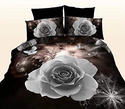 XP 3D four-piece set of white roses with a dove printed bed 3D four-piece suit