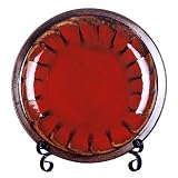 Ceramic Plate on Stand with Drip Detail - Red/ Black