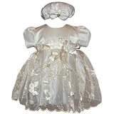 Infant Girl Holiday Dress - Cream Satin with Gold Embroidery (Size 3M - 24M) NEW