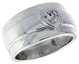 Sterling Silver Wide Band Ring w/ Heart CZ (Available in Sizes 6 to 10) size 9