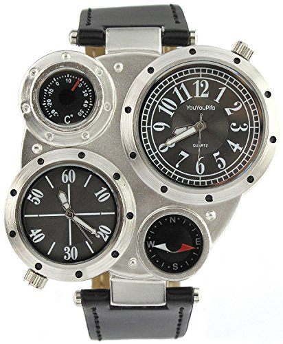 YouYouPifa Classy 4 Dial Stainless Steel Quartz Watch (Black)