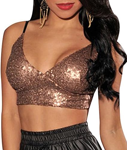 ZLMDS Women's Fashion Evening Party Sexy Sequins Top Cropped Camisole Gold