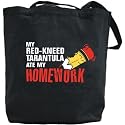 Canvas Tote Bag Black " My Red-Kneed Tarantula Ate My Homework " Animals
