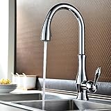 KES Brass Singel Lever High Arc Pull Down Kitchen Faucet with Retractable Pull Out Wand, Swivel Spout, Chrome, L6915